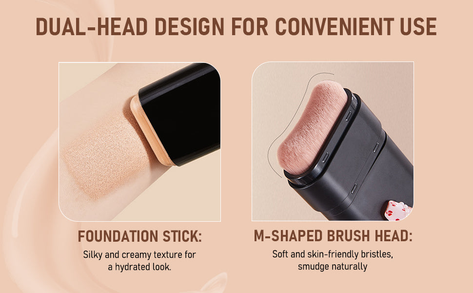 2 in 1 Luxury Anti-Wrinkle Foundation Stick, Long-Lasting Double Head Foundation Make Up Stick with Brush (BASE)