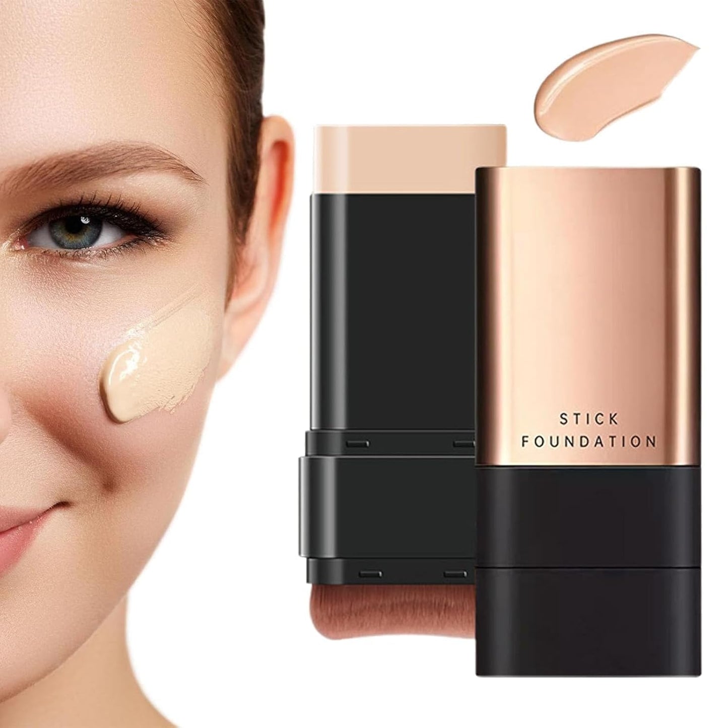 2 in 1 Luxury Anti-Wrinkle Foundation Stick, Long-Lasting Double Head Foundation Make Up Stick with Brush (BASE)