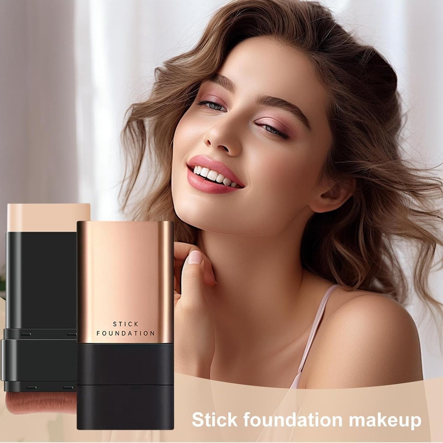 2 in 1 Luxury Anti-Wrinkle Foundation Stick, Long-Lasting Double Head Foundation Make Up Stick with Brush (BASE)