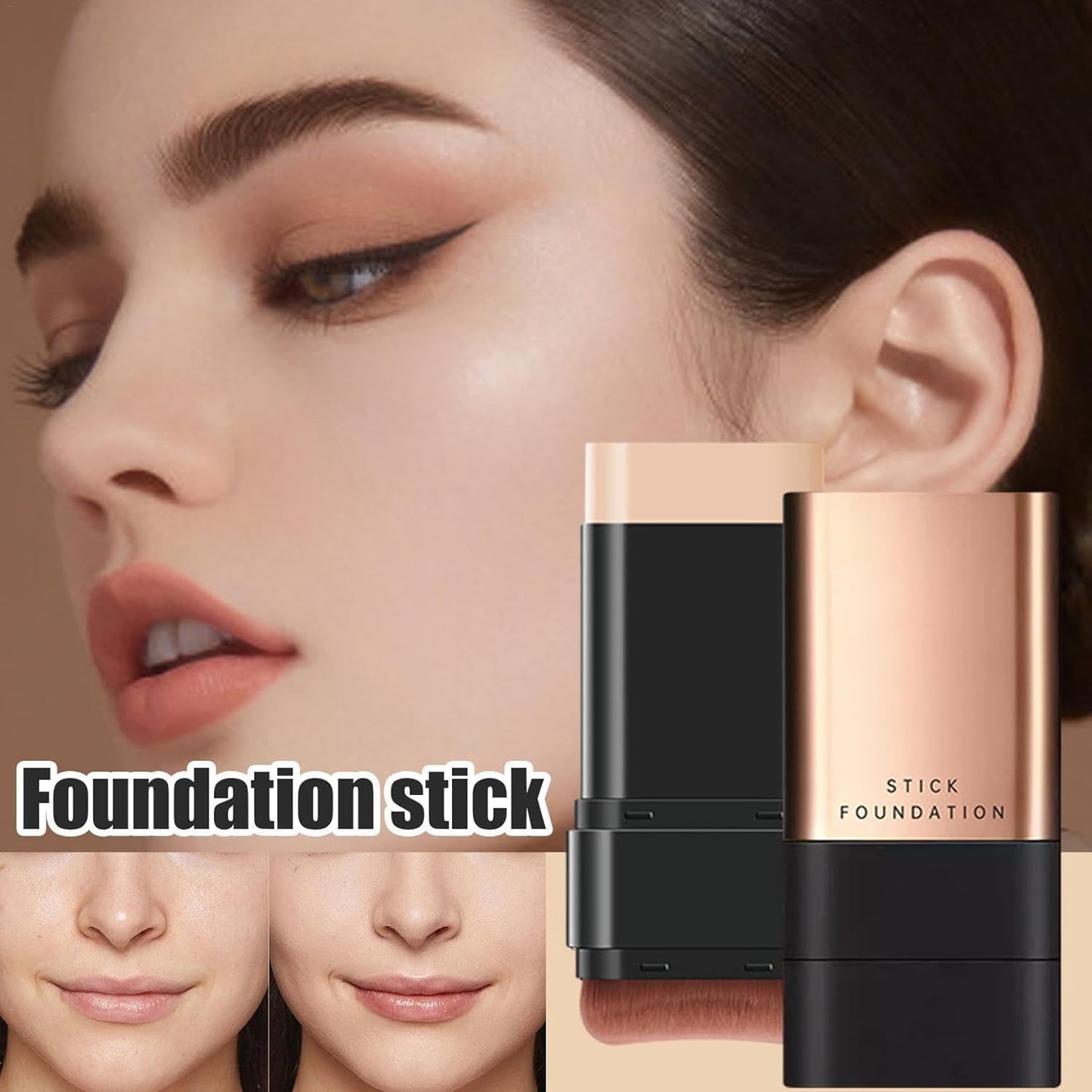 2 in 1 Luxury Anti-Wrinkle Foundation Stick, Long-Lasting Double Head Foundation Make Up Stick with Brush (BASE)